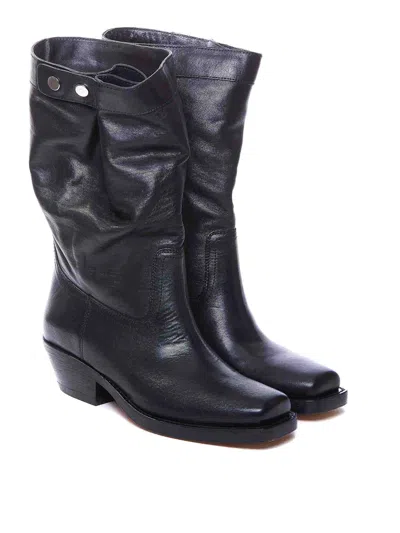 Isabel Marant 'ademe' Black Biker Boots With Buttons In Negro