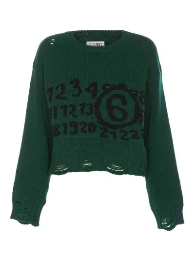 Shop Mm6 Maison Margiela Logo Sweater In Verde