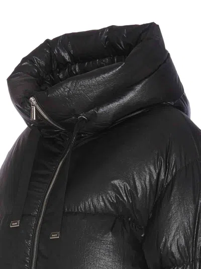 Moorer Hooded Padded Jacket With Snap Button Pockets In Negro