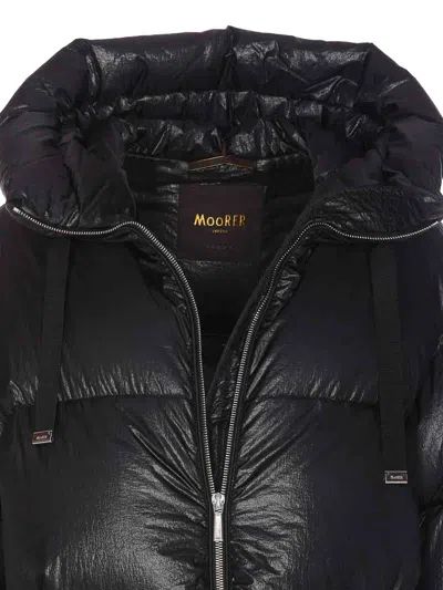 Moorer Hooded Padded Jacket With Snap Button Pockets In Negro