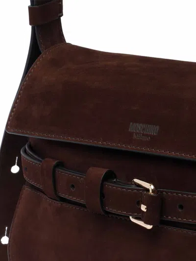Moschino Leather Shoulder Bag With Belt In Marrón