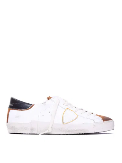 Philippe Model Prsx Low Vintage White Cognac Sneaker In Blanco