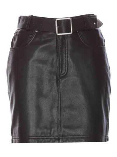 Shop Pinko Grenada Leather Skirt In Marrón