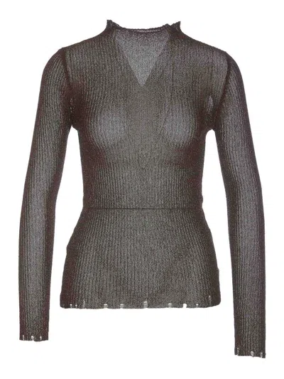 Pinko Semi-sheer Distressed Jumper In Marrón