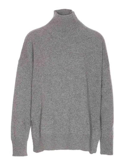 Roberto Collina Turtleneck Sweater With High Neck And Splits In Gris