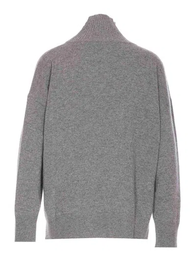 Roberto Collina Turtleneck Sweater With High Neck And Splits In Gris