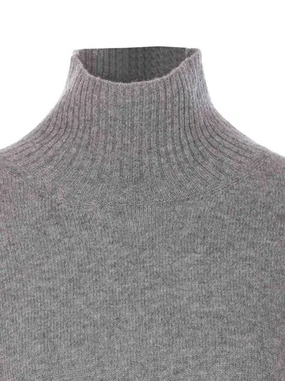 Roberto Collina Turtleneck Sweater With High Neck And Splits In Gris