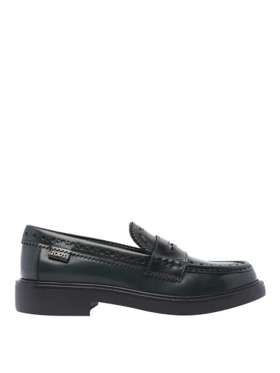 Shop Tod's Leather Loafers In Verde