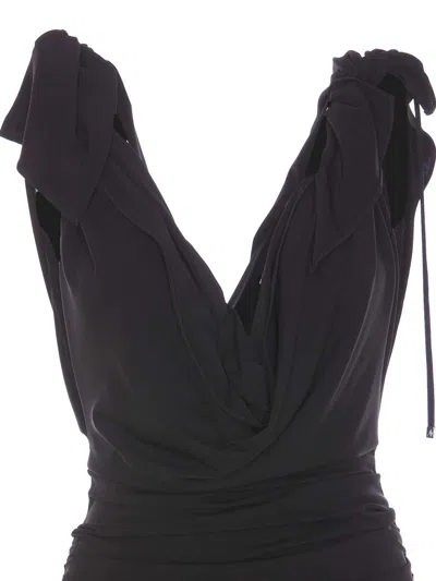 Attico Long Dress Bow Detail In Negro