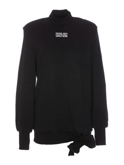 Versace Jeans Couture Bow Tie Embroidered Logo Sweatshirt In Black