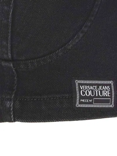 Versace Jeans Couture Baroque Buckle Denim Top With Heart Neck In Negro