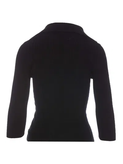 Vivienne Westwood Ribbed Texture V-neck Polo With Long Sleeves In Negro