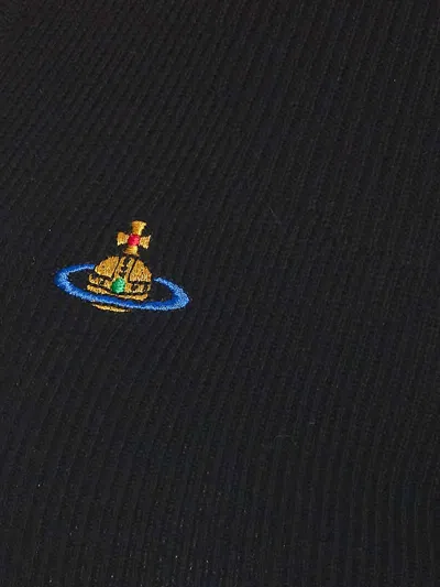 Vivienne Westwood Ribbed Texture V-neck Polo With Long Sleeves In Negro