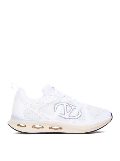 Valentino White Leather And Fabric Vlogo Easyjog Sneakers In Blanco