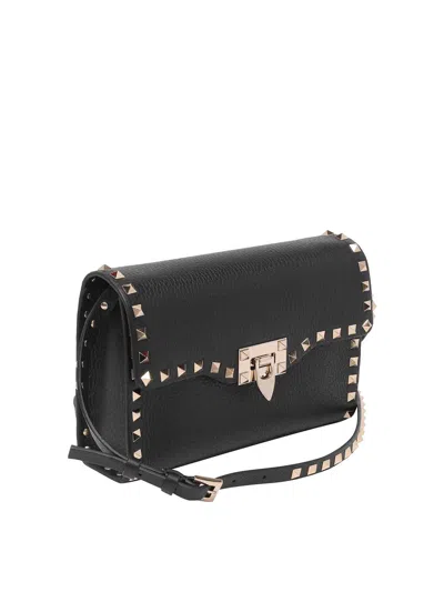 Valentino Rockstud Small Grainy Leather Crossbody In Negro