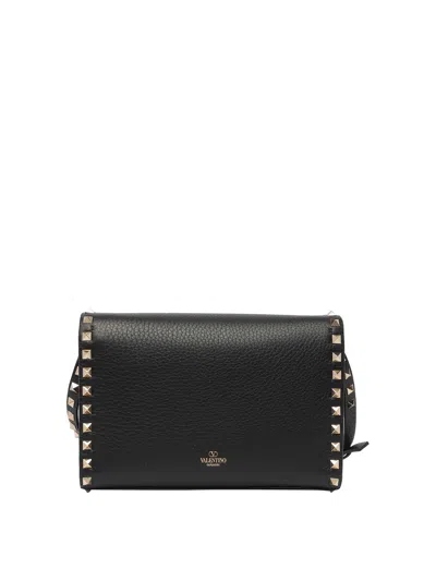 Valentino Rockstud Small Grainy Leather Crossbody In Negro