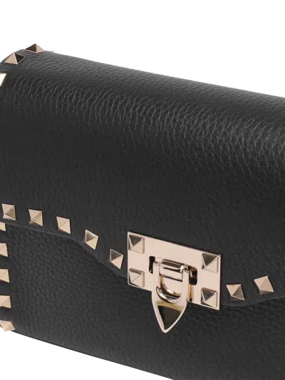 Valentino Rockstud Small Grainy Leather Crossbody In Negro