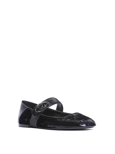 Shop Valentino Mary-jane Vlogo Locker Flats In Negro