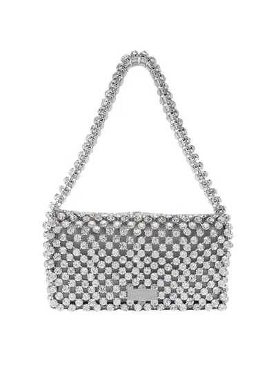 Shop Mach & Mach Small Crystal Shoulder Bag In Plata