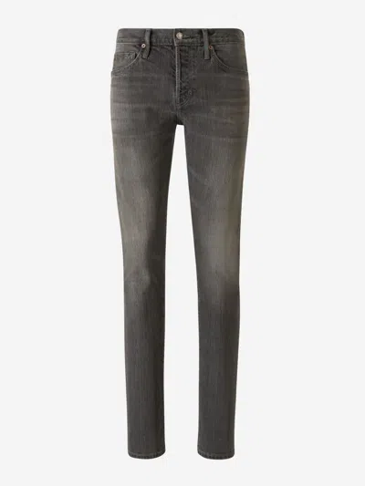 Shop Tom Ford Slim Fit Cotton Jeans In Logo Patch On The Side And Back