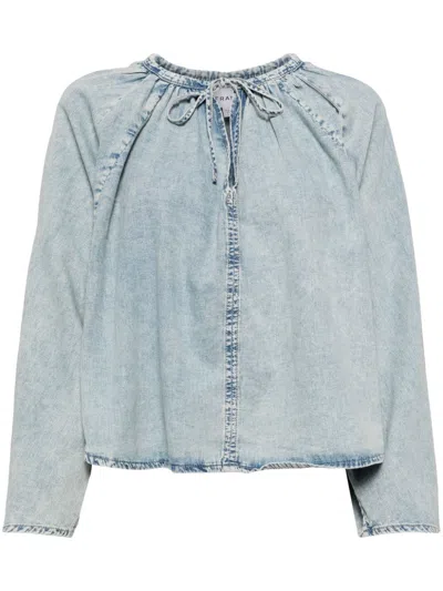 Frame Denim Gathered Blouse In Blue