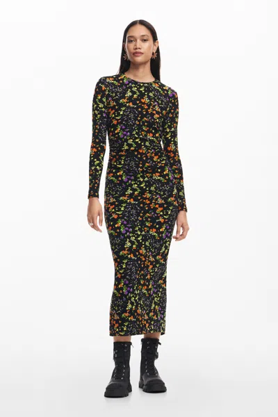 Shop Desigual Slim Floral Dress In Black