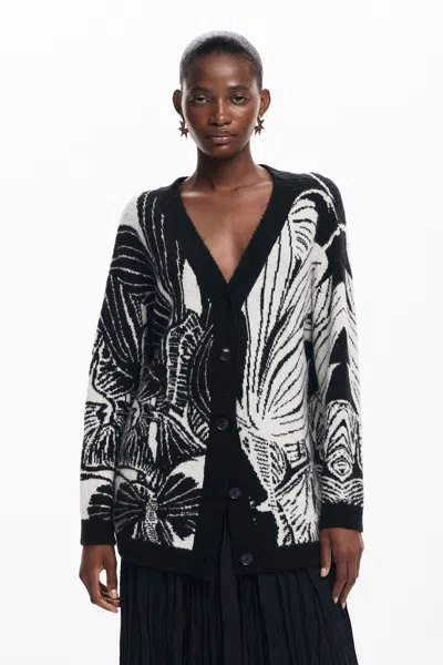 Shop Desigual Printed Cardigan In Black