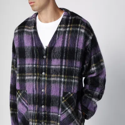 Palm Angels Over Shirt In Violet Check Wool