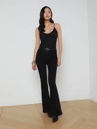 L Agence Gelina Ruched Bodysuit In Black