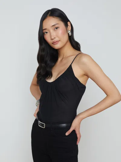 L Agence Gelina Ruched Bodysuit In Black