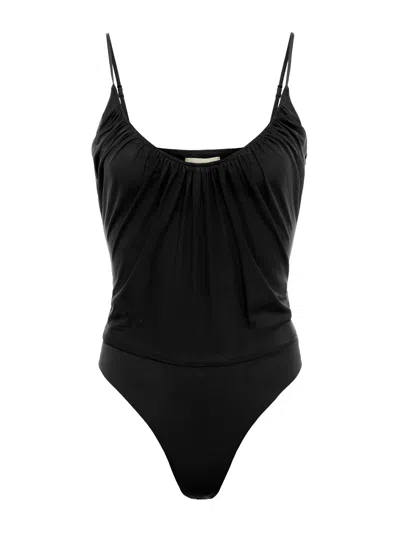 L Agence Gelina Ruched Bodysuit In Black