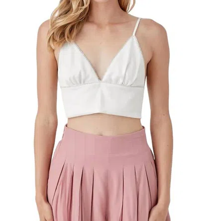Mustard Seed Rhinestone Satin Brami Top In White In White
