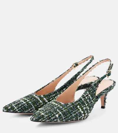 Shop Gianvito Rossi 55 Bouclé Slingback Pumps In Green