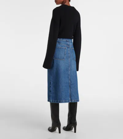 Frame Modern Pocket Button Front Midi Denim Skirt In Blue