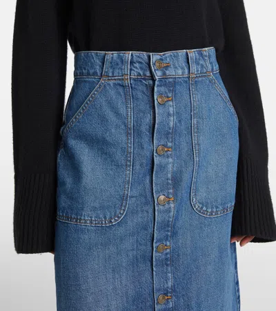 Frame Modern Pocket Button Front Midi Denim Skirt In Blue