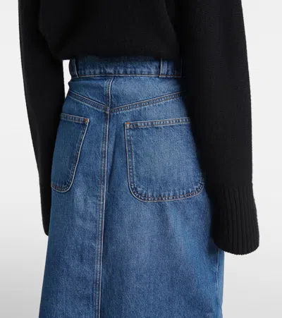 Frame Modern Pocket Button Front Midi Denim Skirt In Blue