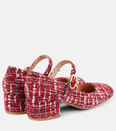 Gianvito Rossi Mary Ribbon Bouclé Mary Jane Pumps In Red