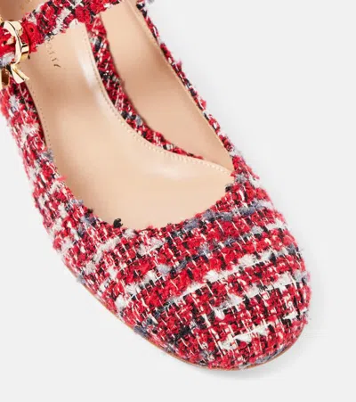 Shop Gianvito Rossi Mary Ribbon Bouclé Mary Jane Pumps In Red