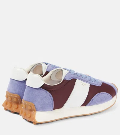 Tod's T Vintage Leather-trimmed Suede Sneakers In Multicoloured