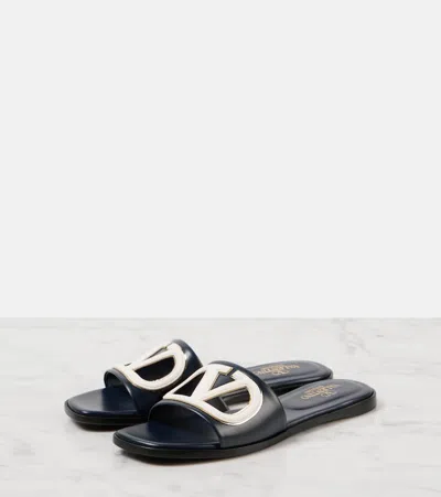 Shop Valentino Vlogo Signature Leather Slides In Blue