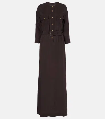 Tom Ford Whitney Chain Stripe Belted Satin Shirtdress In Brown