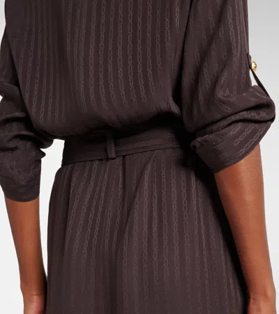 Tom Ford Whitney Chain Stripe Belted Satin Shirtdress In Brown