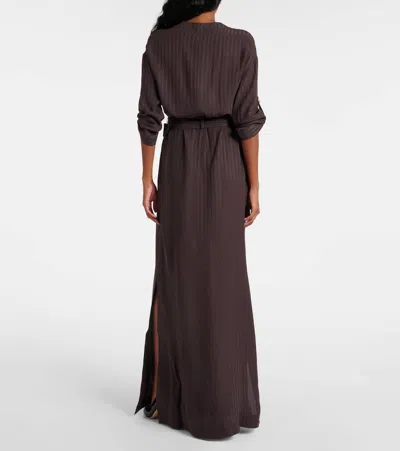 Tom Ford Whitney Chain Stripe Belted Satin Shirtdress In Brown