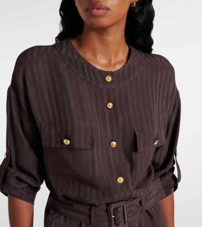 Tom Ford Whitney Chain Stripe Belted Satin Shirtdress In Brown