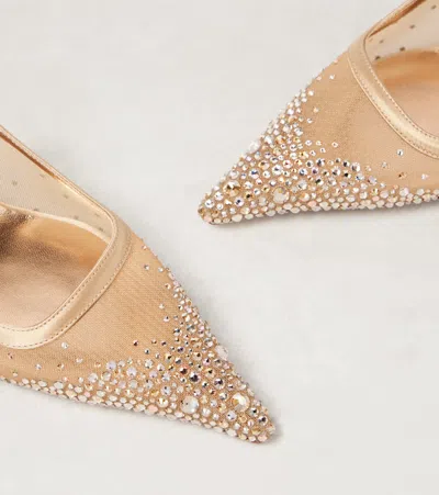 Jimmy Choo Amel 50 Crystal-embellished Mesh And Satin Slingback Pumps In Gold