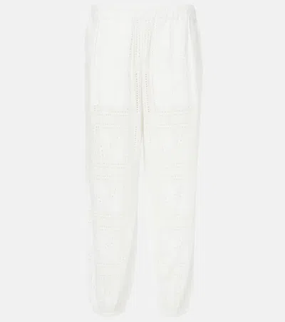 Tory Burch Broderie Anglaise Cotton Cropped Pants In White