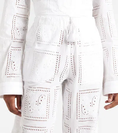 Tory Burch Broderie Anglaise Cotton Cropped Pants In White