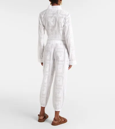Tory Burch Broderie Anglaise Cotton Cropped Pants In White