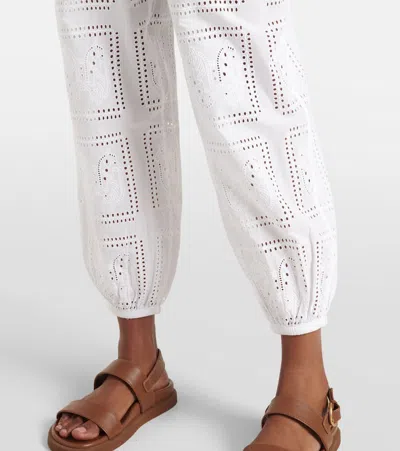 Tory Burch Broderie Anglaise Cotton Cropped Pants In White
