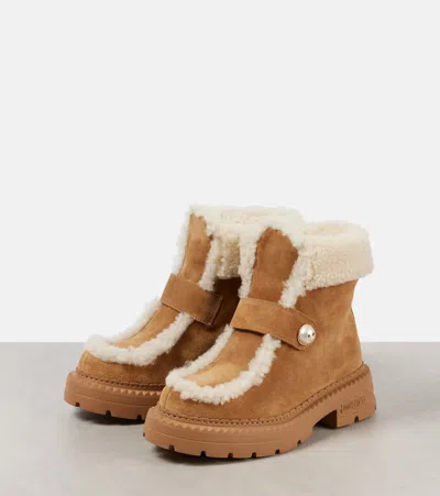 Jimmy Choo Shea Shearling-lined Suede Ankle Boots In Brown